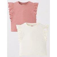 V By Very Girls 2 Pack Frill Rib Crop T-Shirts - Multi