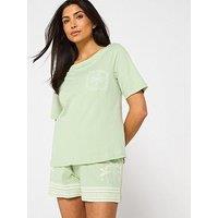 Everyday Short Sleeve Palm Short Pyjama Set - Sage Green