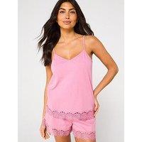 V By Very Scallop Hem Embroidered Pyjama Set - Purple