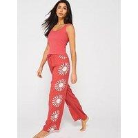 V By Very Placement Print Woven Wide Leg & Vest Top Pj Set