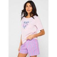 Everyday Jersey Printed Short Sleeve And Stripe Short Pj Set