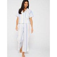 V By Very Short Sleeve Linen Stripe Revere Set