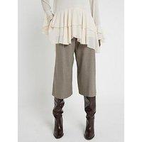 River Island Wide Leg Pleated Cropped Trouser - Brown