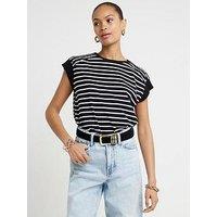 River Island Ribbed Cuff Striped T-Shirt - Black