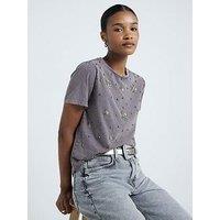 River Island Embellished Beaded Washed Tee - Dark Grey