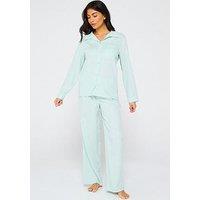 V By Very Woven Patch Work Shirt And Wide Leg Bottom Pj Set