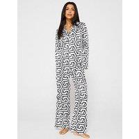 V By Very Geometric Print Satin Pyjama Set - Black/White