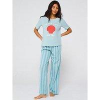 Everyday Jersey Short Sleeve Shell Print Wide Leg Pj Set