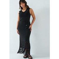 V By Very Curve Fringed Knitted Dress - Black