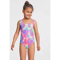 V By Very Girls Neon Swirl Frill Swimsuit - Purple