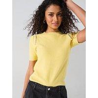 V By Very Crew Neck Embellished Knitted Top With Wool - Yellow