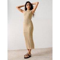 V By Very Crew Neck Knitted Midaxi Dress - Metallic Gold