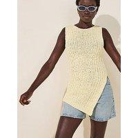 V By Very Asymmetric Crochet Knitted Top - Yellow
