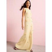 V By Very Racer Neck Flower Applique Knitted Maxi Dress - Yellow