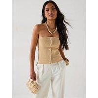 V By Very Button Through Bandeau Waistcoat - Beige