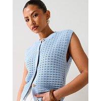 V By Very Crew Neck Textured Knitted Tank - Blue