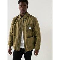 Hugo Boster2511 Slim Fit Patch Pocket Zip Thru Shacket - Khaki