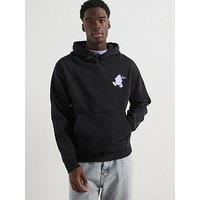 Hugo Namiko Regular Fit Streetfood Back Print Overhead Hoodie - Black