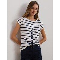 Lauren By Ralph Lauren Grieta Cap Sleeve Striped T-Shirt - White