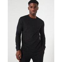 Hugo Austin Regular Fit Waffle Long Sleeve Loungewear T-Shirt - Black