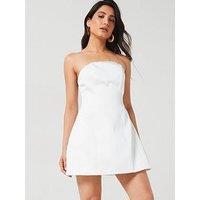 Six Stories Bandeau Satin A Line Mini Dress - White
