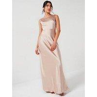 Six Stories Cowl Back Satin Bridesmaid Dress - Oyster