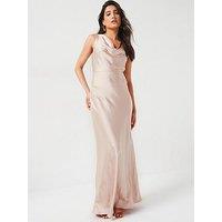 Six Stories Cowl Front Satin Bridesmaid Dress - Oyster