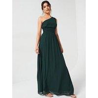 Six Stories One Shoulder Pleated Chiffon Bridesmaid Dress - Emerald - Green