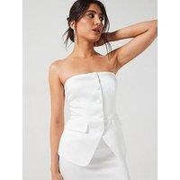 Six Stories Button Down Satin Tailored Top - White