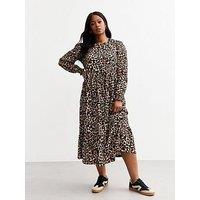 New Look Curves Brown Jersey Leopard Print Midi Dress