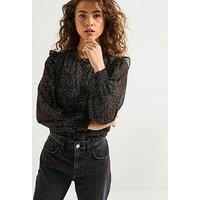 Vero Moda Frill Detail Dot Top - Black - Multi