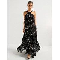 Vero Moda Polka Dot Ruffle Halter Neck Maxi Dress - Black