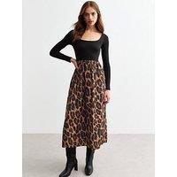 New Look Leopard Skirt Midi Dress - Black/Print