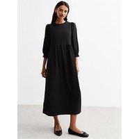 New Look Cropped Sleeve Textured Smock Dress - Black