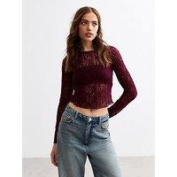 New Look Lace Long Sleeve Top - Burgundy