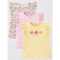 Mini V By Very Girls 3 Pack Flower Frill Sleeve T-Shirts - Multi