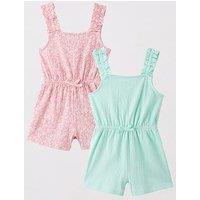 Mini V By Very Girls 2 Pack Floral Crinkle Jersey Playsuits - Multi