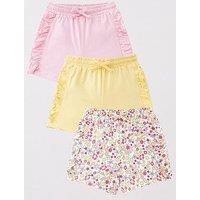 Mini V By Very Girls Matching Set 3 Pack Plain & Floral Shorts - Multi