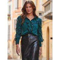 Sosandar Ruffle Front Shirt - Green