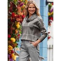 Sosandar Cowl Neck Check Jumper - Grey