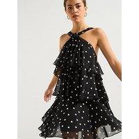 Vero Moda Polka Dot Ruffle Halter Neck Mini Dress - Black