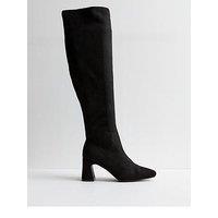 New Look Wide Fit Suedette Block Heel Knee High Boots - Black