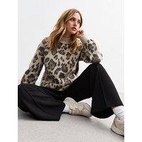 New Look Knit Leopard Print Jumper - Brown