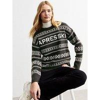 New Look Dark Grey Apres Ski Fairisle Jumper - Black