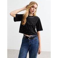 New Look Diamant&Eacute; Cotton Blend Boxy Crop T Shirt - Black