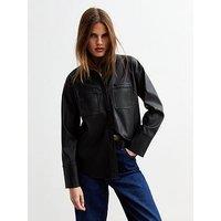 New Look Faux Leather Shirt - Black