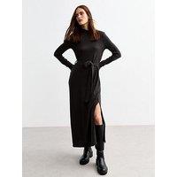 New Look Soft Touch Slit Hem Roll Neck Midi Dress - Grey/Black