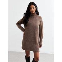 New Look Knit Roll Neck Mini Jumper Dress - Brown