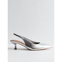 New Look Slingback Kitten Heel Court Shoes - Silver