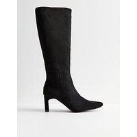 New Look Kitten Heel Faux Suede Knee High Boots - Black